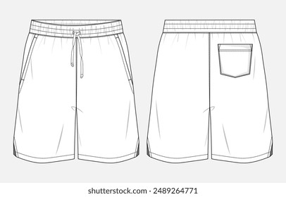 Sports jersey shorts pant technical drawing fashion flat sketch vector illustration front and back views