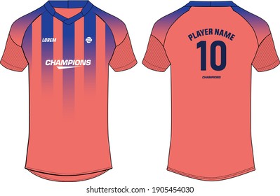 Sports jersey t shirt design concept vector template, football jersey concept with front and back view for Cricket, soccer, Volleyball, Rugby, tennis and badminton uniform