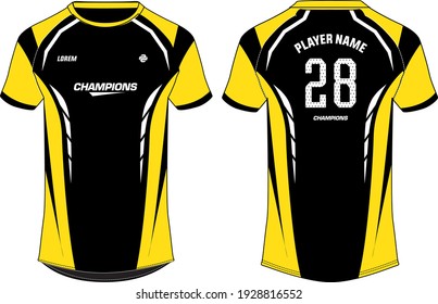 Sports jersey t shirt design concept vector template, Football jersey concept with front and back view for Soccer, Cricket, Volleyball, Rugby, tennis, badminton and active wear uniform.