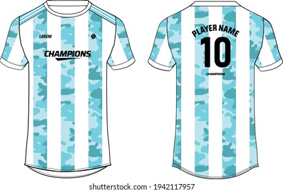 Sports jersey t shirt design concept vector template, Argentina football jersey concept with front and back view for  Cricket, soccer, Volleyball, Rugby, tennis and badminton uniform