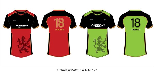 Sports jersey t shirt design concept vector template, Cricket jersey concept with front and back view for Royal Challengers Bangalore