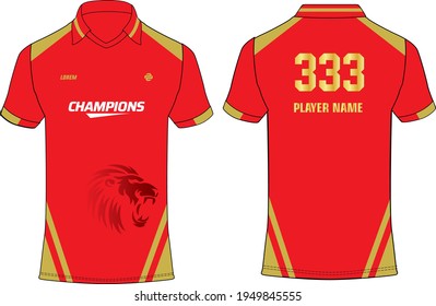 Sports jersey t shirt design concept vector template, Cricket jersey concept with front and back view for Punjab Kings