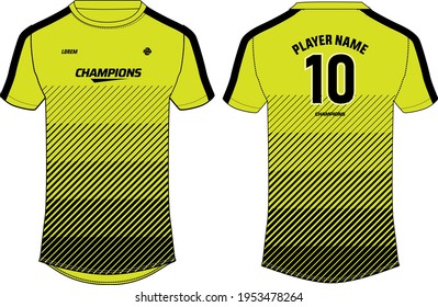 Sports jersey t shirt design concept vector template, football jersey concept with front and back view for Cricket, soccer, Volleyball, Rugby, tennis and badminton uniform