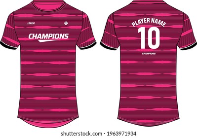 Sports jersey t shirt design concept vector template, Round neck football jersey concept with front and back view for Cricket, soccer, Volleyball, Rugby, tennis and badminton uniform