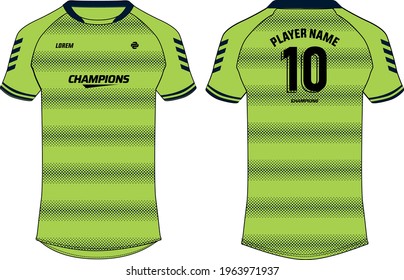 Sports jersey t shirt design concept vector template, Raglan Round neck tees football jersey concept with front and back view for Cricket, soccer, Volleyball, Rugby, tennis and badminton uniform