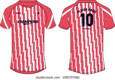 Sports jersey t shirt design concept vector template, Abstract pattern Raglan Round neck tees football jersey concept with front and back view for Cricket, soccer, Volleyball, Rugby uniform