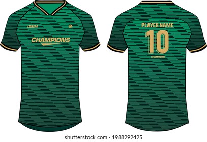 Sports jersey t shirt design concept vector template, geometric  printed V neck raglan sleeve Football jersey concept with front and back view for Soccer, Cricket, Volleyball, Rugby, badminton uniform
