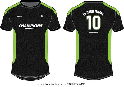 Sports jersey t shirt design concept vector template, Round neck football jersey concept with front and back view for Cricket, soccer, Volleyball, Rugby, tennis and badminton uniform