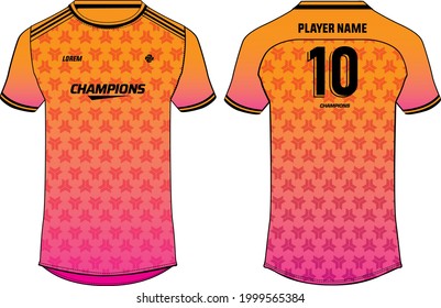 Sports jersey t shirt design concept vector template, geometric abstract printed Round neck football jersey concept with front and back view for Cricket, soccer, Volleyball and badminton uniform