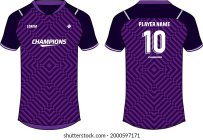 Sports jersey t shirt design concept vector template, abstract pattern V neck raglan sleeve Football jersey concept with front and back view for Soccer, Cricket, Volleyball, Rugby, badminton uniform