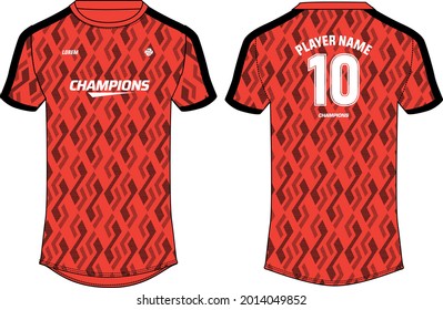 Sports jersey t shirt design concept vector template, geometric abstract printed Round neck football jersey concept with front and back view for Cricket, soccer, Volleyball and badminton uniform