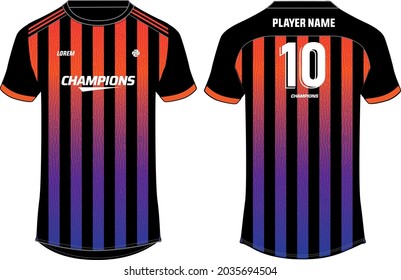 Sports jersey t shirt design concept vector template, Stripe abstract printed Round neck football jersey concept with front and back view for Cricket, soccer, Volleyball and badminton uniform