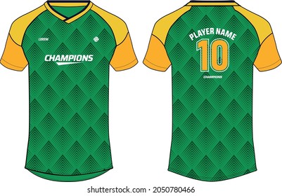 Sports jersey t shirt design concept vector template, geometric Stripe V neck raglan sleeve Football jersey concept with front and back view for Soccer, Cricket, Volleyball, Rugby, badminton uniform