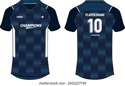 Sports jersey t shirt design vector template, Abstract chevron printed V neck raglan sleeve Football jersey concept with front and back view for Soccer, Cricket, Volleyball, Rugby, badminton uniform