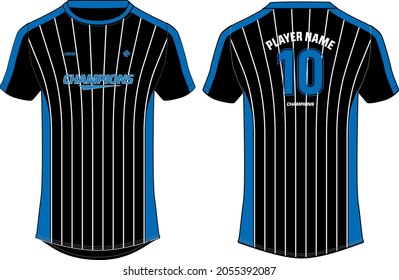 Sports jersey t shirt design concept vector template, Stripe abstract printed Round neck football jersey concept with front and back view for Cricket, soccer, Volleyball and badminton uniform
