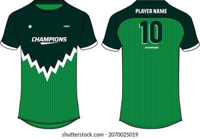 Sports jersey t shirt design concept vector template, abstract printed Round neck football jersey concept with front and back view for Cricket, soccer, Volleyball and badminton uniform