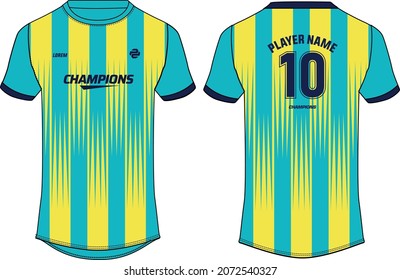 Sports jersey t shirt design concept vector template, Stripe abstract printed Round neck football jersey concept with front and back view for Cricket, soccer, Volleyball and badminton uniform