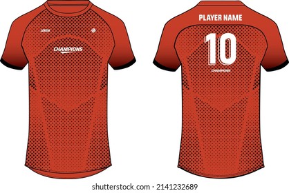 Sports jersey t shirt design flat sketch vector illustration, Abstract pattern Raglan Round neck tees football jersey concept with front and back view for Cricket, soccer, Volleyball, Rugby kit