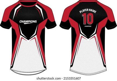 Diseño de camisetas de jersey deportivo dibujo plano ilustración vectorial, patrón abstracto Raglan Torneo de cuello teñido concepto de camiseta de fútbol con vista frontal y posterior para críquet, fútbol, voleibol, juego deportivo de rugby