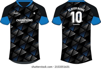Sports jersey t shirt design flat sketch illustration, Abstract pattern V neck raglan sleeve Football jersey concept with front and back view for Soccer, Cricket, Volleyball, Rugby, badminton uniform