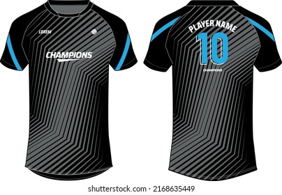 Sports jersey t shirt design concept vector template, Abstract halftone pattern Raglan Round neck tees football jersey concept with front and back view for Cricket, soccer, Volleyball, Rugby uniform