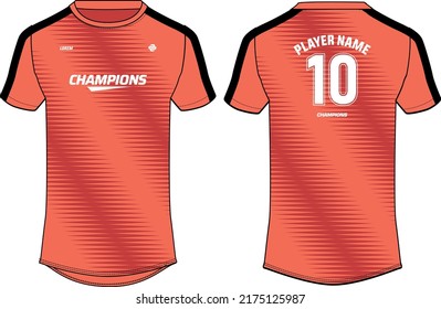 Sports jersey t shirt design flat sketch illustration, Wave abstract printed Round neck football jersey concept with front and back view for Cricket, soccer, Volleyball and badminton uniform kit