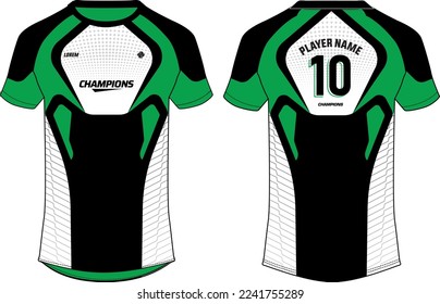 Sports jersey t shirt design flat sketch vector illustration, Abstract pattern Raglan Round neck tees football jersey concept with front and back view for Cricket, soccer, Volleyball, Rugby sport kit