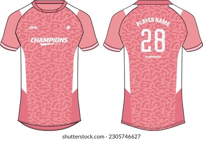 Sports jersey t shirt design flat sketch vector illustration, Abstract pattern Raglan Round neck tees football jersey concept with front and back view for Cricket, soccer, Volleyball, Rugby jersey kit