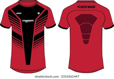 Sports jersey t shirt design flat sketch illustration, Stripe abstract printed Round neck football jersey concept with front and back view for Cricket, soccer, Volleyball and badminton uniform kit
