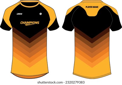 Diseño de camisetas de jersey deportivo dibujo plano ilustración vectorial, patrón abstracto Raglan Torneo de cuello atado concepto de camiseta de fútbol con vista frontal y posterior para el juego de cricket, fútbol, voleibol, camiseta de rugby