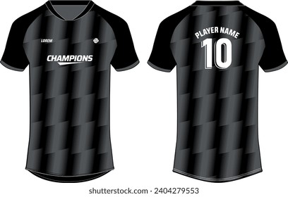 Diseño de camisetas de jersey deportivo ilustración de sketch plano, patrón de media tonalidad V de la manga raglan del cuello del cuello Concepto de jersey de fútbol con vista frontal y trasera para fútbol, cricket, voleibol, rugby, uniforme de bádminton