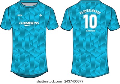 Sports jersey t shirt design flat sketch illustration, Abstract Gradient printed Round neck football jersey concept with front and back view for Cricket, soccer, Volleyball and badminton uniform kit