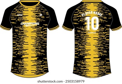 Ilustración plana del boceto del diseño de la camiseta del jersey de los deportes, concepto Abstractas del jersey del fútbol del cuello redondo de Raglan con vista delantera y posterior para el cricket, fútbol, voleibol, uniforme del rugbi