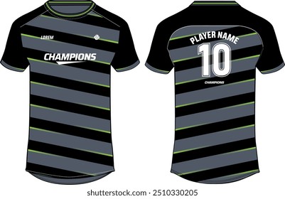 Ilustração de esboço plano de design de camisa de camisa de esportes, Gradient Stripe impresso Round pescoço futebol jersey conceito com vista frontal e traseira para Cricket, futebol, voleibol e badminton uniforme kit