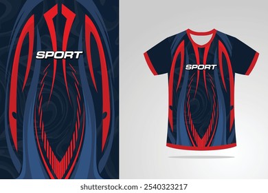 Sports jersey t shirt design red and dark blue color concept vector template EPS 10