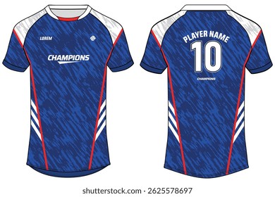 Sports jersey t shirt design concept vector template, Abstract texture pattern Raglan Round neck tees football jersey concept with front and back view for Cricket, soccer, Volleyball, Rugby uniform