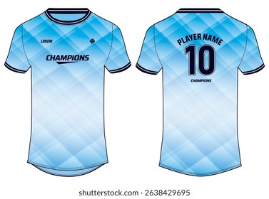 Sports jersey t shirt design flat sketch illustration, Abstract Gradient printed Round neck football jersey concept with front and back view for Cricket, soccer, Volleyball and badminton uniform kit