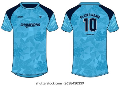 Sports jersey t shirt design flat sketch vector illustration, Abstract pattern Raglan Round neck tees football jersey concept with front and back view for Cricket, soccer, Volleyball, Rugby jersey kit