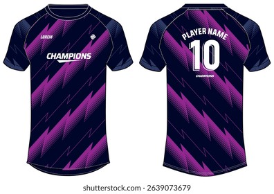 Sports jersey t shirt design concept vector template, Abstract zigzag pattern Raglan Round neck tees football jersey concept with front and back view for Cricket, soccer, Volleyball, Rugby uniform