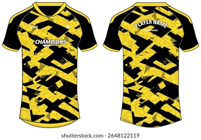 Sports jersey t shirt design flat sketch illustration, Abstract pattern V neck raglan sleeve Football jersey concept with front and back view for Soccer, Cricket, Volleyball, Rugby, badminton uniform