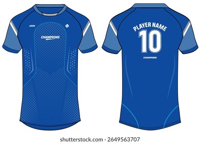 Sports jersey t shirt design concept vector template, Abstract Halftone pattern Raglan Round neck tees football jersey concept with front and back view for Cricket, soccer, Volleyball, Rugby uniform