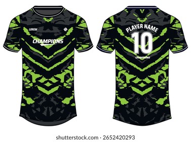 Sports jersey t shirt design flat sketch illustration, grunge pattern Round neck football jersey concept with front and back view for Cricket, soccer, Volleyball and badminton uniform kit