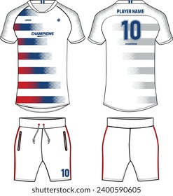 Sports jersey t shirt and shorts kit design flat sketch illustration, Abstract pattern V neck raglan sleeve Football jersey kit concept with front and back view for Soccer, Cricket, Volleyball uniform
