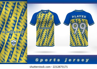 Sports jersey template design blue yellow color abstract grunge texture pattern art