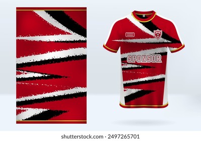 Sports jersey template design with red, white and black color pattern