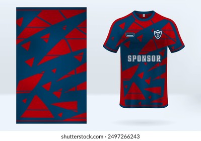 Sports jersey template design in red and dark blue colors