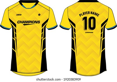 Sports jersey t-shirt design  concept vector template, Football jersey concept with front and back view for Cricket, soccer, Volleyball, Rugby, tennis and badminton uniform