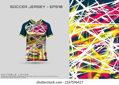 Sports jersey and t-shirt template sports jersey design vector mockup. Sports design for football, racing, gaming jersey. Vector.	