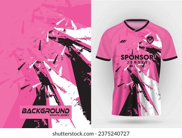 Sports jerseys are designed in pink and black tones with abstract modern template patterns, sporty casual style cycling running basketball marathon soccer football.