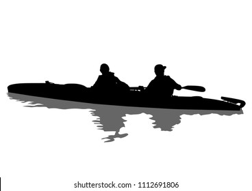 Sports kayak with athletes on a white background